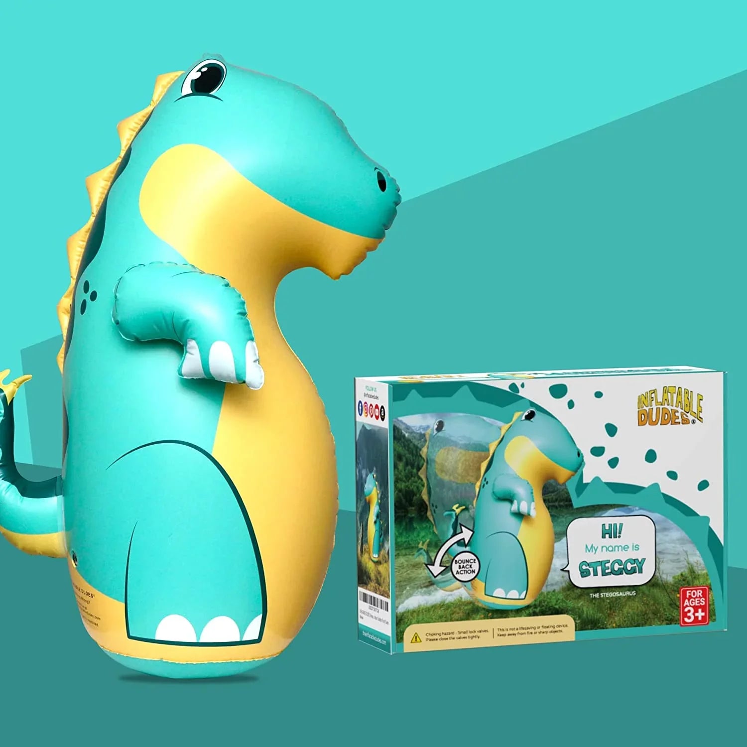 (Inflatable Dudes) Green Stegosaurus Dinosaur 47 inches -Kids Punching Bag |Filled with Sand