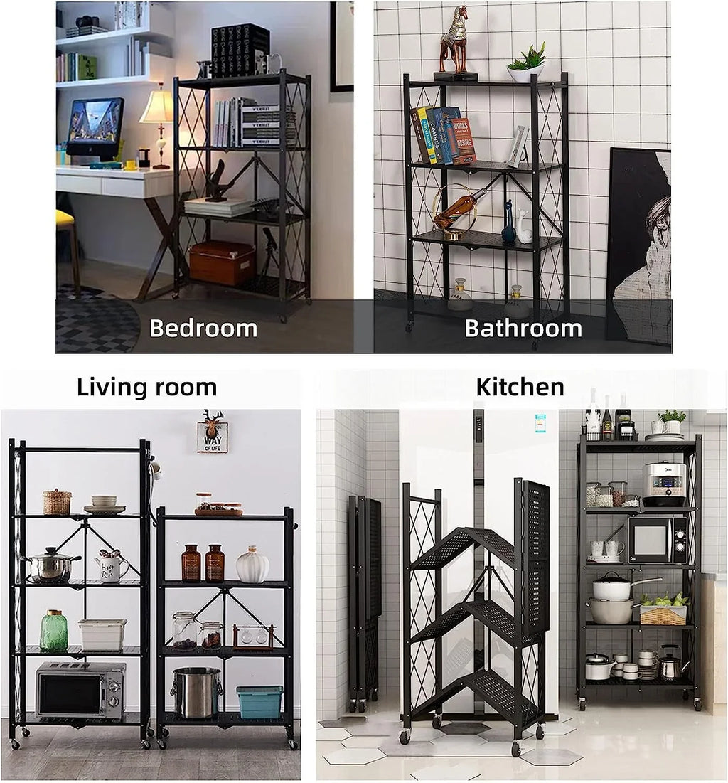 Storage Shelves, 5-Shelf Foldable Metal Garage Shelving Units 28" W x 14" D x 65" H for Kitchen Bakers Closet, Metal Wire, Collapsible Organizer Rack, Heavy Duty on Wheels (5- shelf storage)