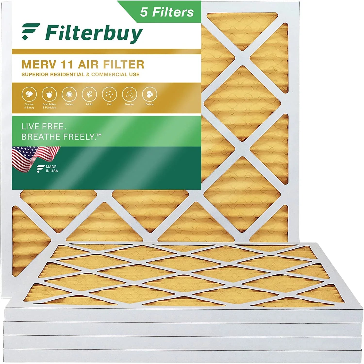 Filterbuy 12x12x1  11 Pleated   Furnace Air Filters (5-Pack)