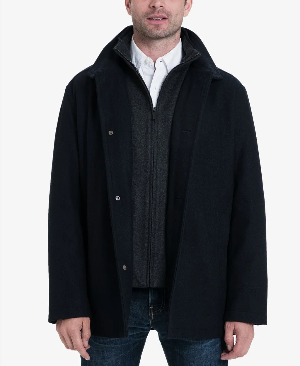 London Fog Men's Wool Blend Button Front Car Coat, Charcoal, -Large