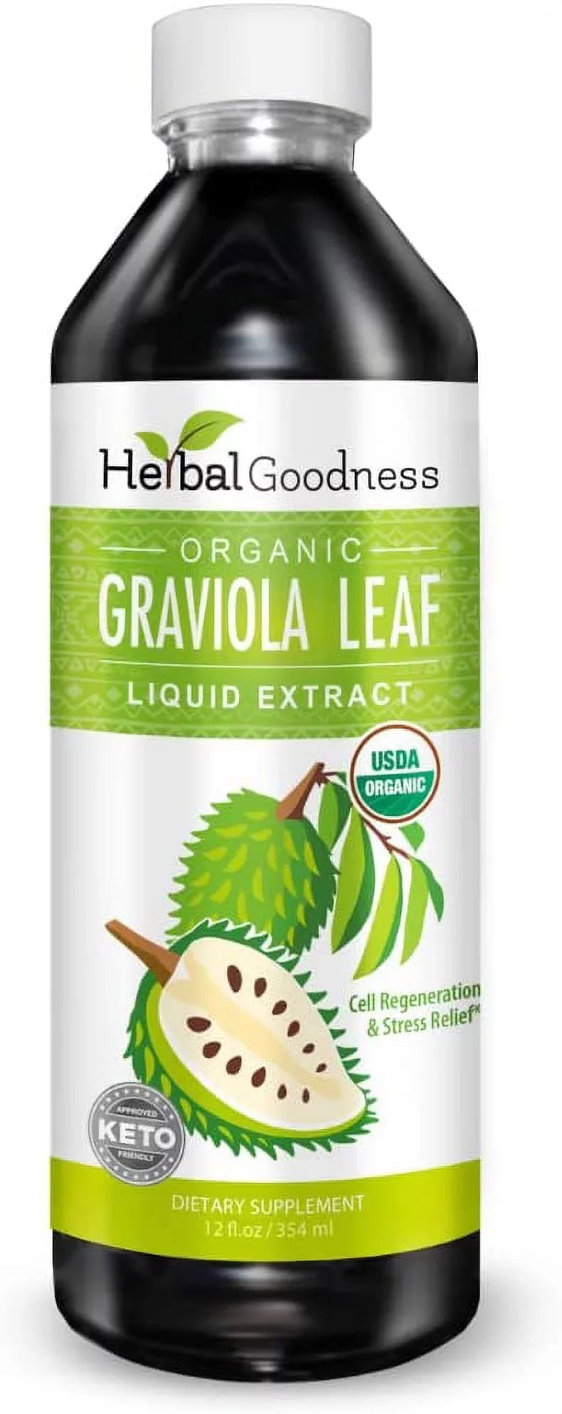 Graviola Leaf Extract Liquid - Soursop (Guanabana) Leaves Ð  Organic, Non , Kosher Ð Cell Support & Regeneration & Stress Relief - Immune Boost Ð - 12oz Bottle