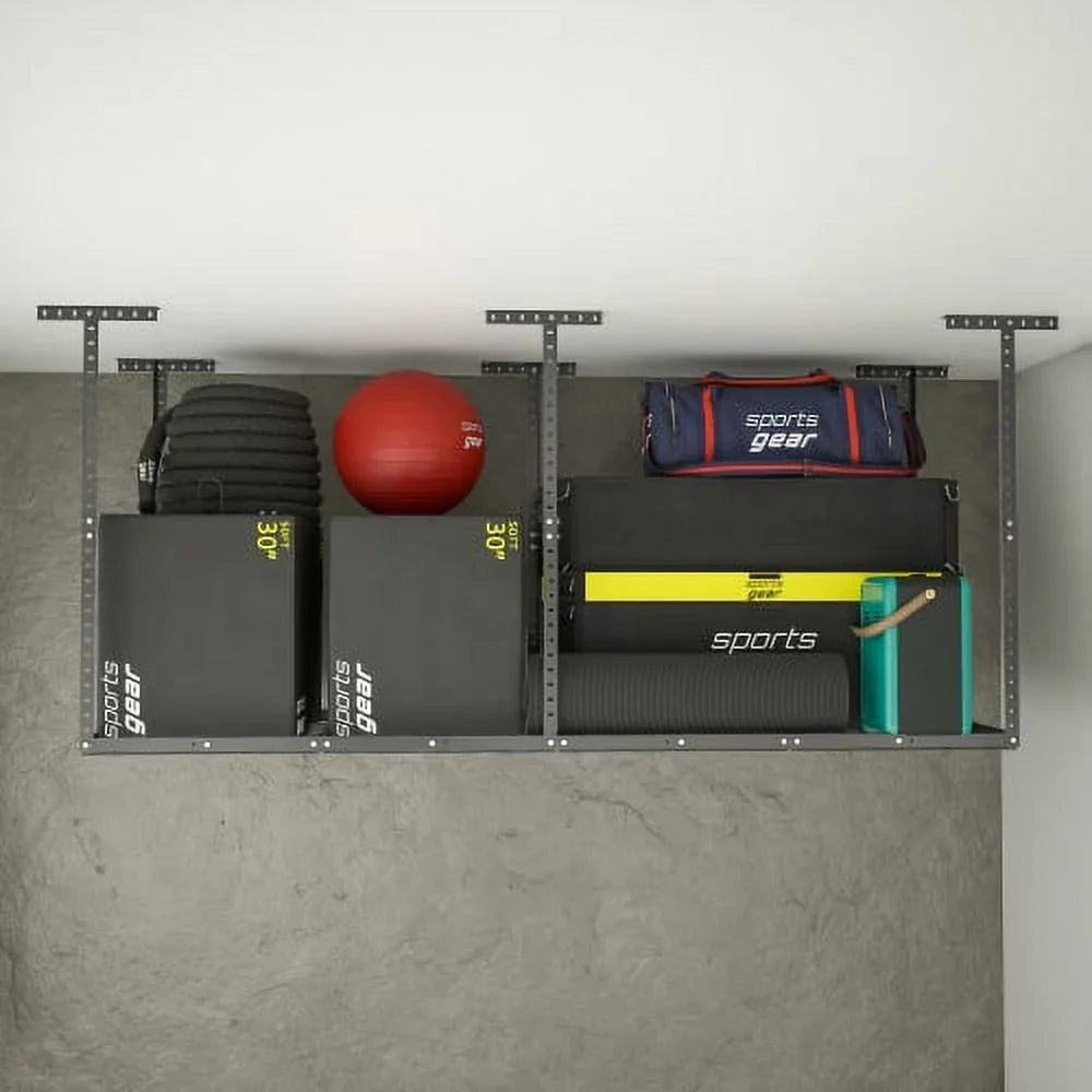 3x8ft Overhead Garage Storage Rack,Adjustable Garage Storage Organization Systerm,Heavy Duty Metal Garage Ceiling Storage Racks,660lbs Weight Capacity,Black