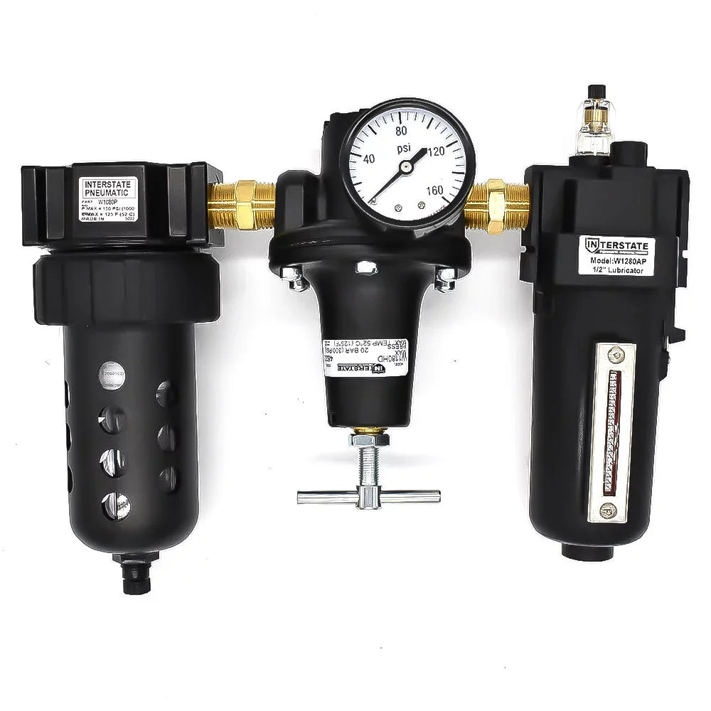 Interstate Pneumatics WC1081HDGP 1/2" â€ Large "T" Handle Poly Bowl Filter Regulator Lubricator - Integral Combo Made in