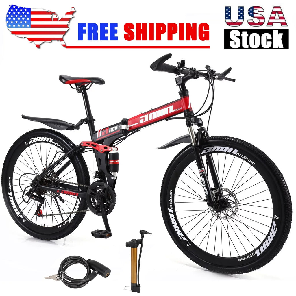 Unisex Adult Mountain Bike 27.5" Wheels Cycling Adults Mountain Bike 21 Speed Bicycle+Bike Lock+Air Pump