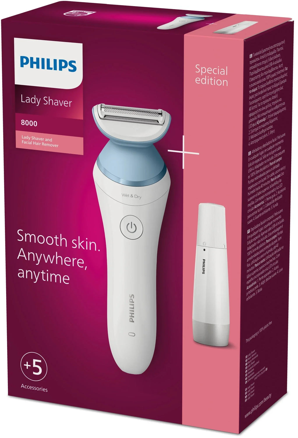Philips Lady Electric Shaver Series 8000 with Electric Facial Hair Remover, Cordless, BRL166/91