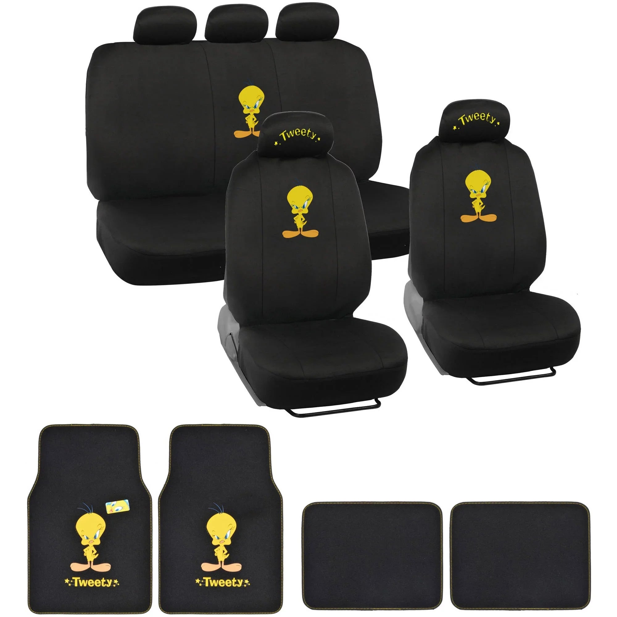 Looney Tunes Tweety Bird Car Seat Covers with Floor Mats Full Set - Holiday Car Auto Accessories Gift Set