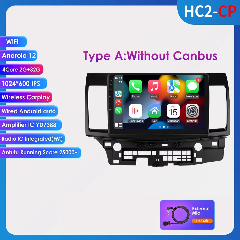 10.1" Android 12  Navigation 2+32GB Car Stereo Radio Head Unit Carplay For Mitsubishi Lancer 2007-2012