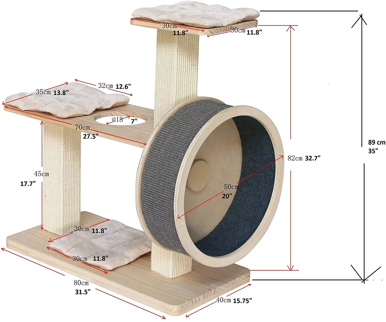 Penn-Plax Spin Kitty Cat Tree with Built-In Wheel – 2 Tiers with 20” Diameter Wheel