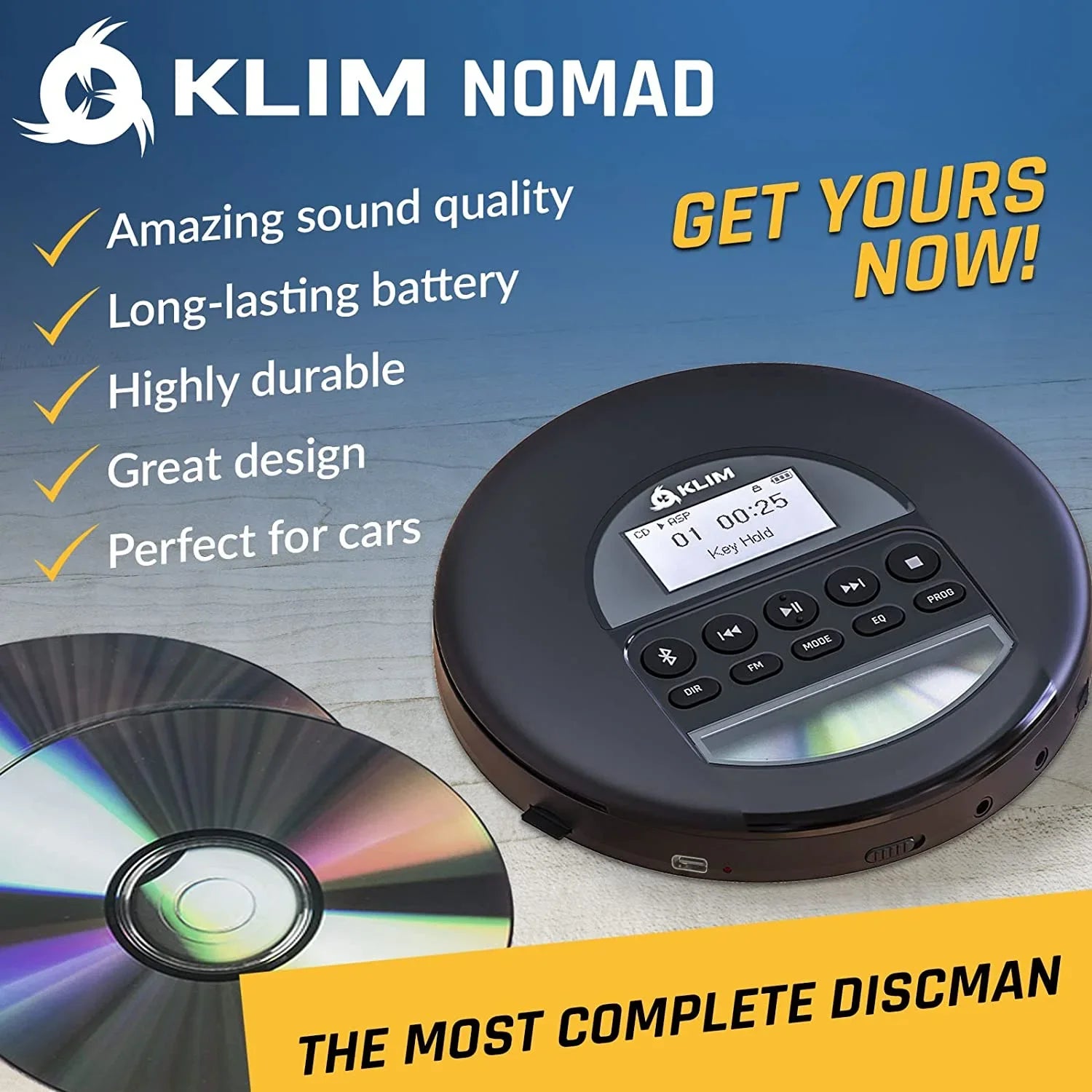 Pre-Owned  Nomad Portable  Player Discman with Fusion Headphones, Rechargeable Battery, MP3,  Card,   Radio, Bluetooth- Ideal for Cars, Black (Refurbished: Good)