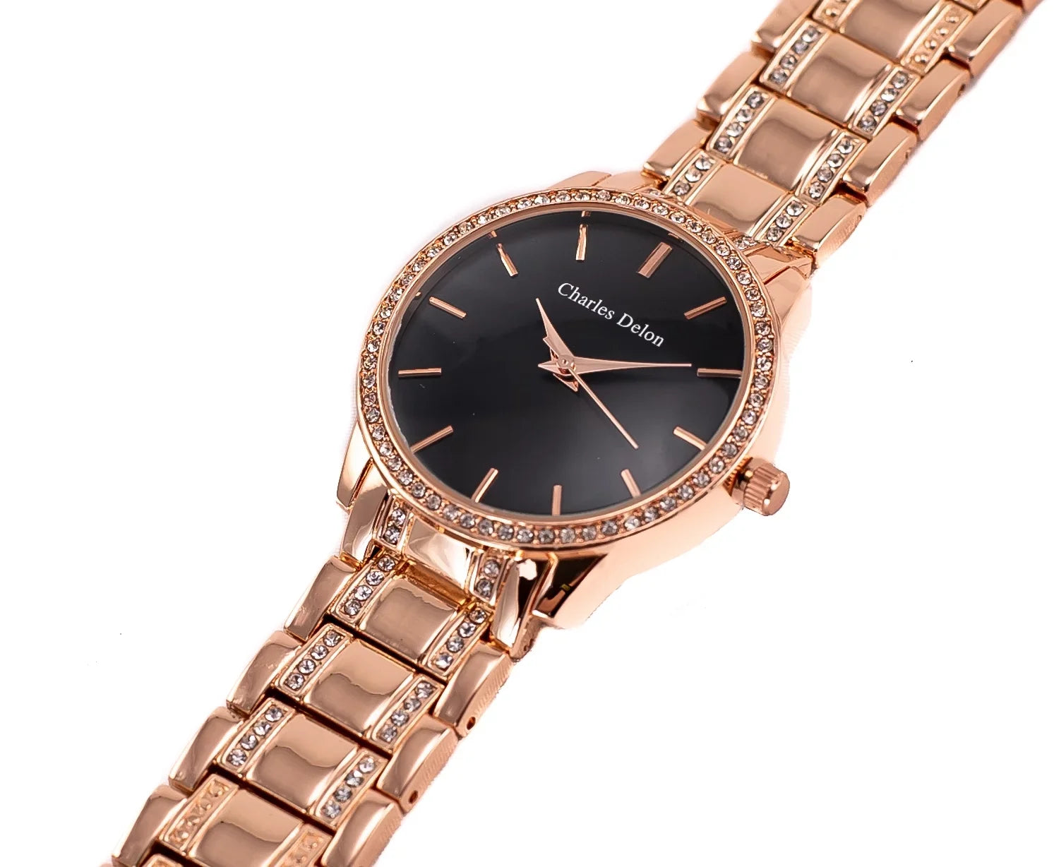 Charles Delon Women's Watch 5855  Rose Gold/Black Stainless Steel Quartz