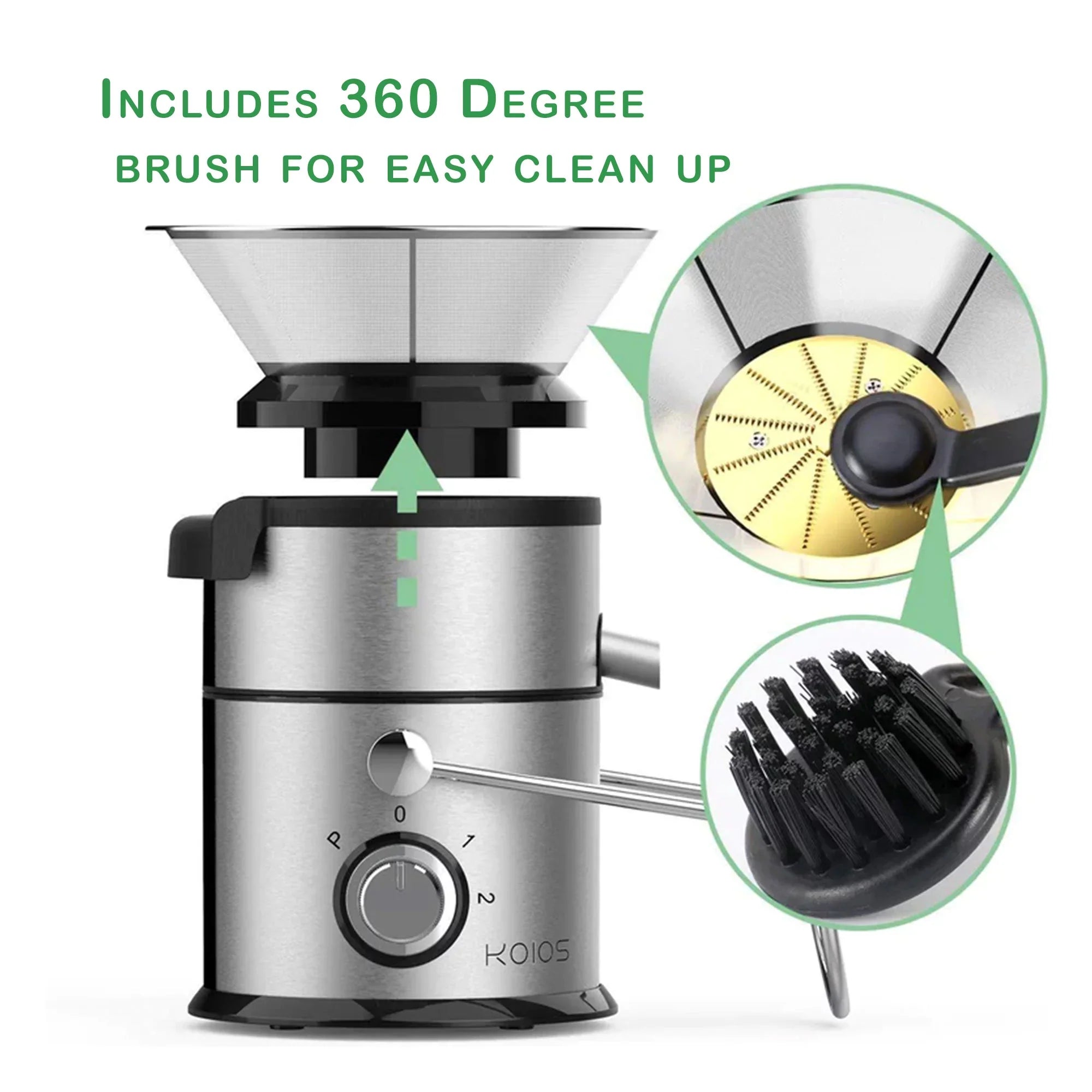 Koios Centrifugal Fruit & Vegetable Juicer w/ Extra Wide Feed Chute, Black