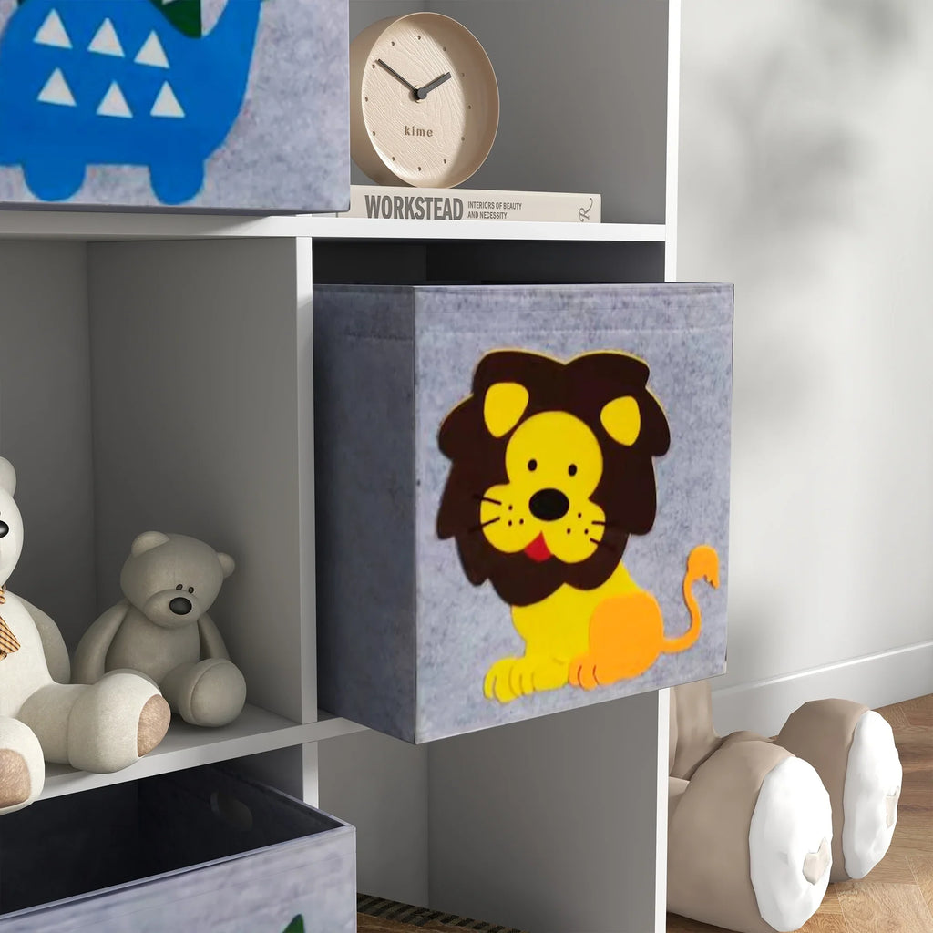 Qaba Children's Toy Storage with 3 Storage Bins & Cute Animal Design, White