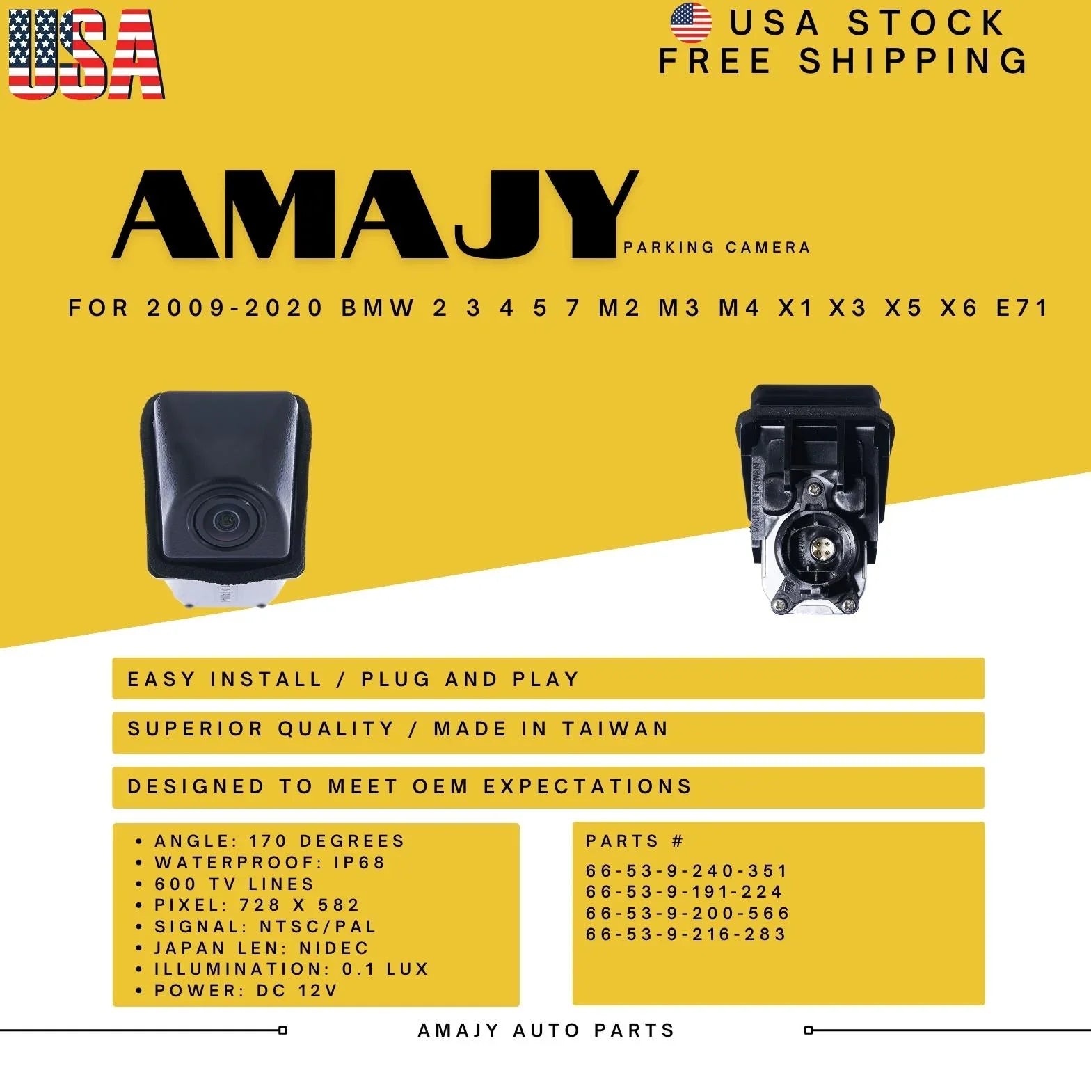 Backup Camera Replaces for 09-20  7 5 E71 X5 X6 X3 X1 2 4 M3 M4 M2 66-53-9-240-351 66-53-9-191-224 66-53-9-200-566 66-53-9-216-283
