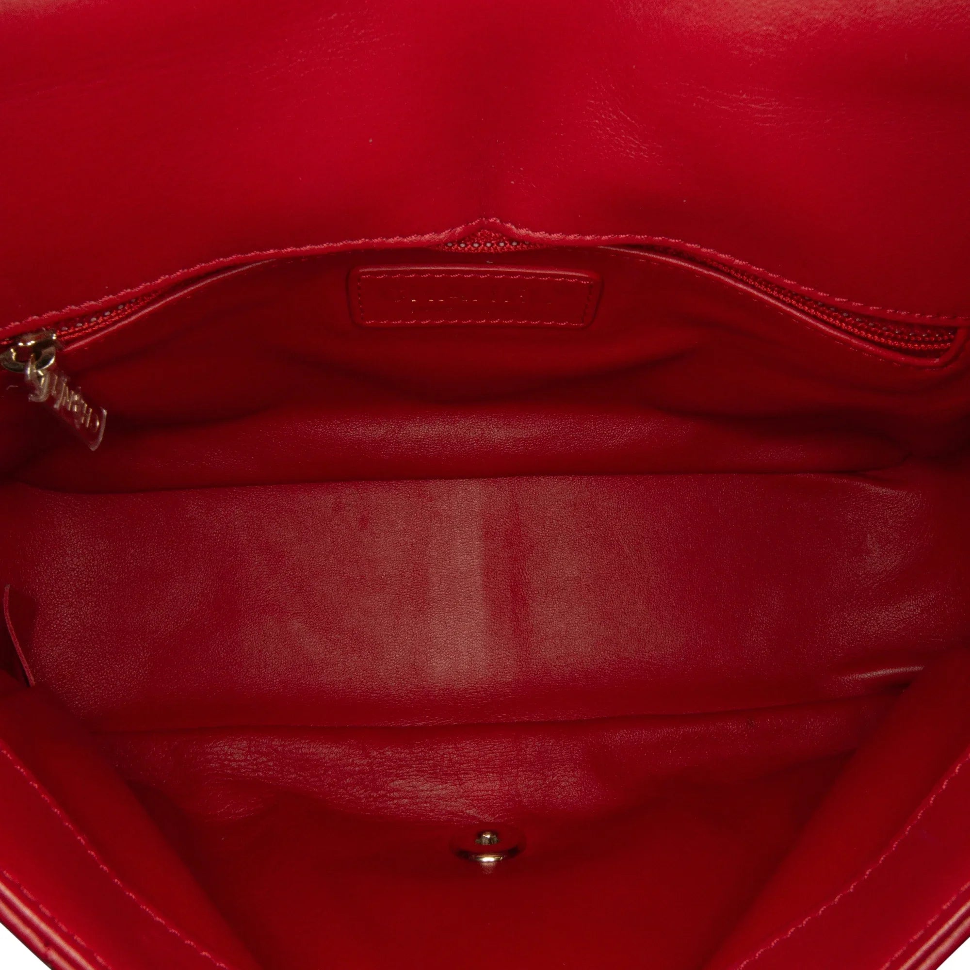 Pre-Owned Authenticated Chanel Small Easy Carry Flap Bag Lambskin Leather Red Satchel Unisex (Good)